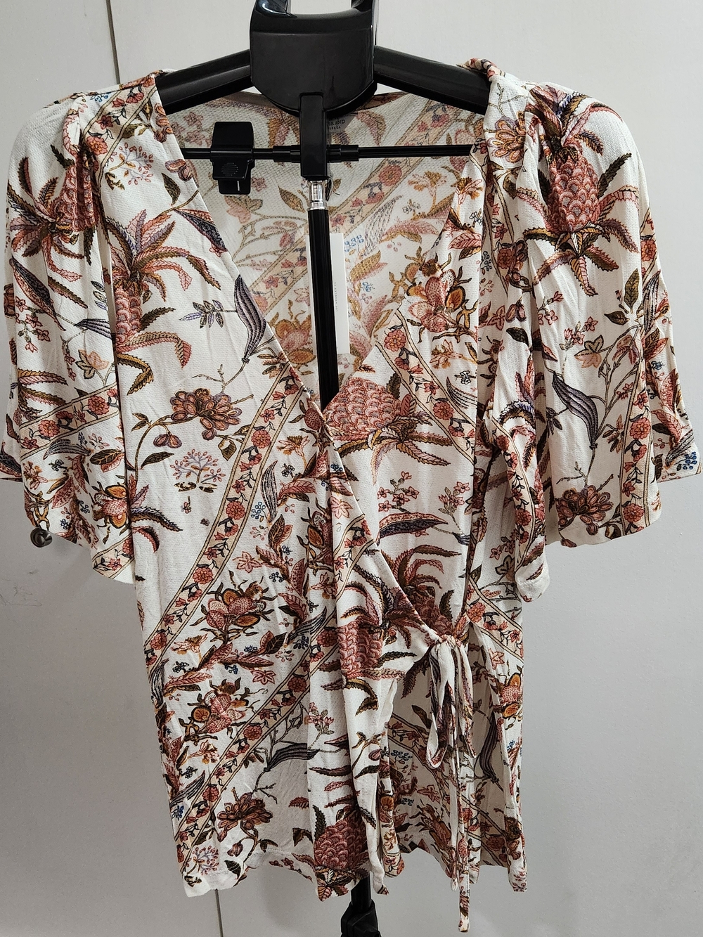 Lucky Brand White Floral Wrap Blouse with Brown & Tan Print